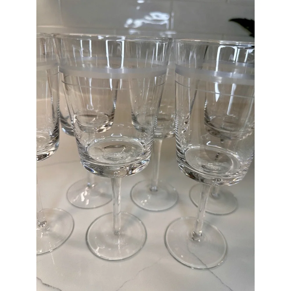 RARE CRYSTAL Pottery Barn Stemmed Wine Glasses ETCHED S/6 (Two Sets Available)